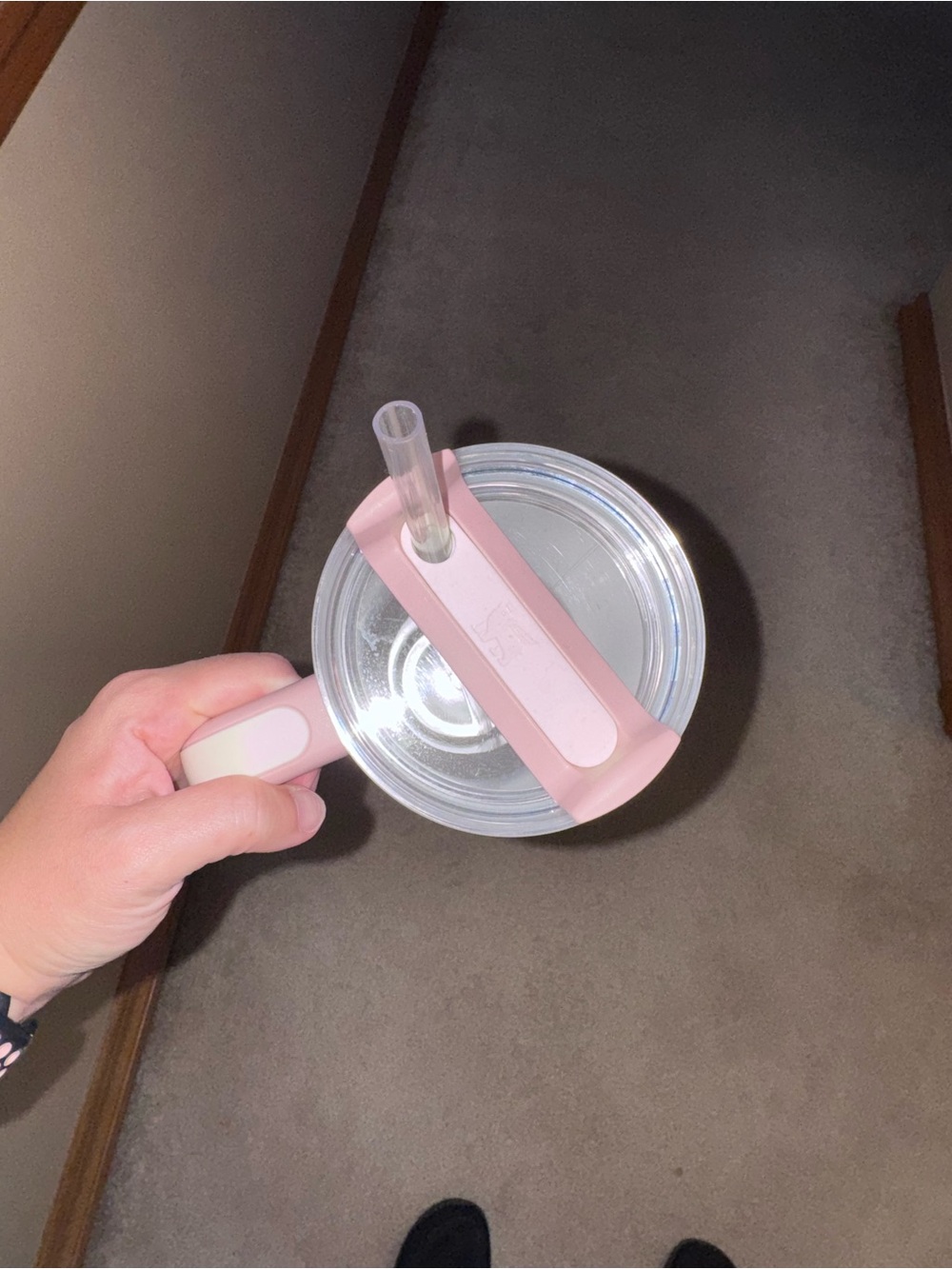 Stanley Pink and White Striped Travel Tumbler with Handle - Picture 4 of 6